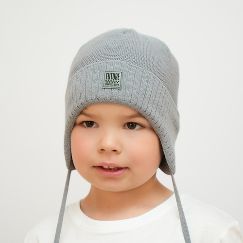 Czapka jesienna, wiosenna dla chłopca, niebieska, wiązana Parys