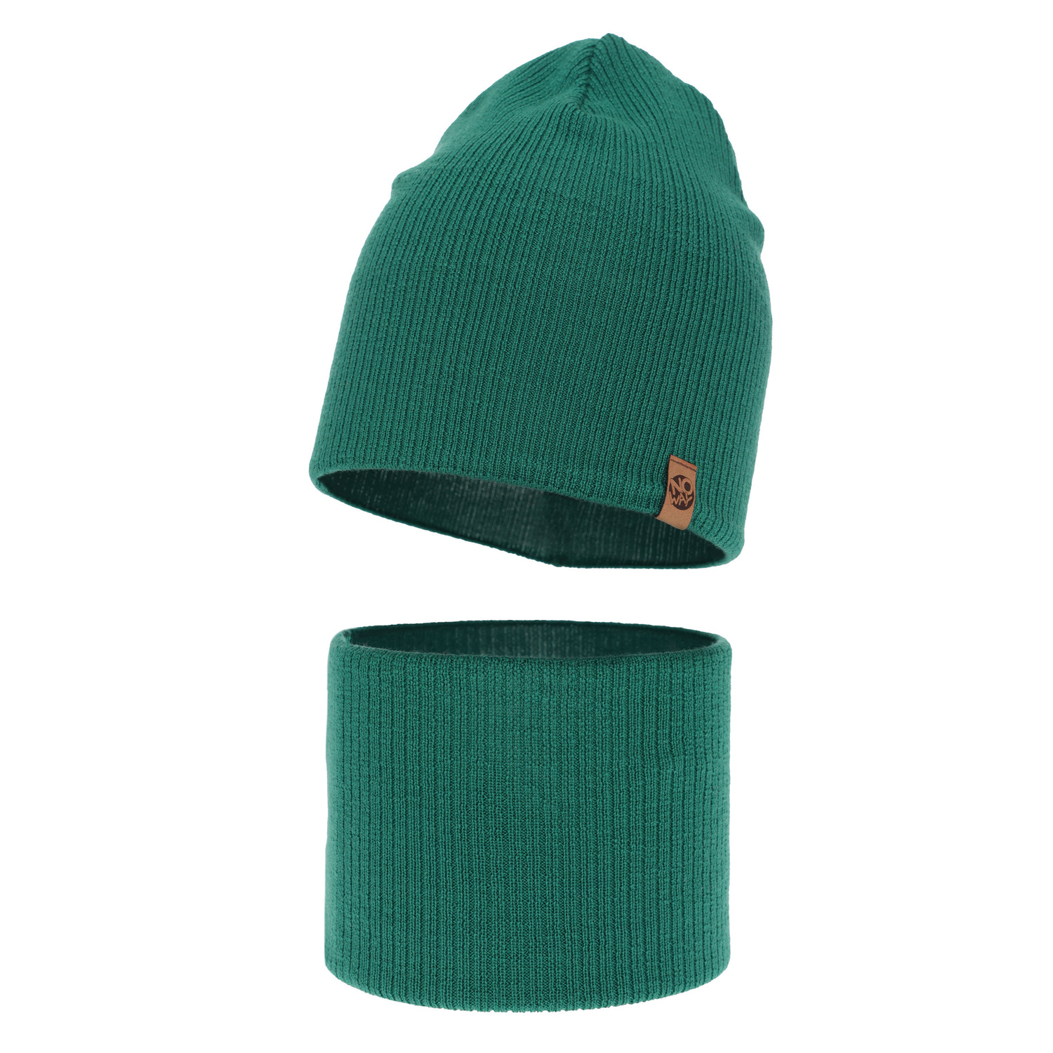 Czapka i komin dla chłopca jesienny, wiosenny komplet, szmaragdowy, 100% wełniany merino Richi