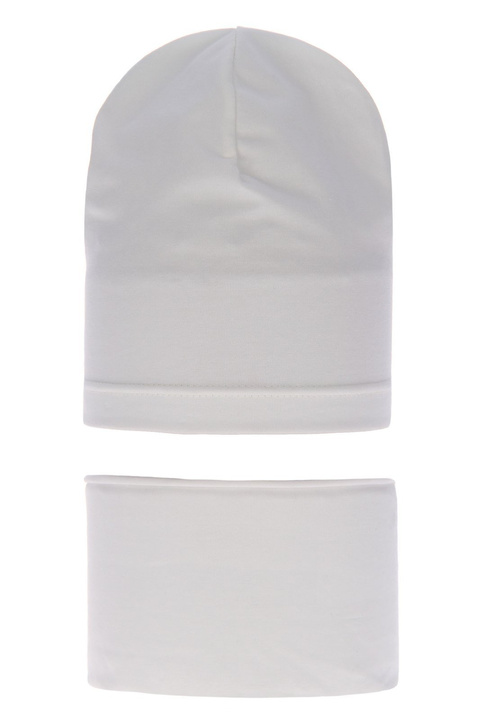 Czapka i komin dla dziewczynki jesienny, wiosenny komplet, kremowy, bawełniany Hazelka