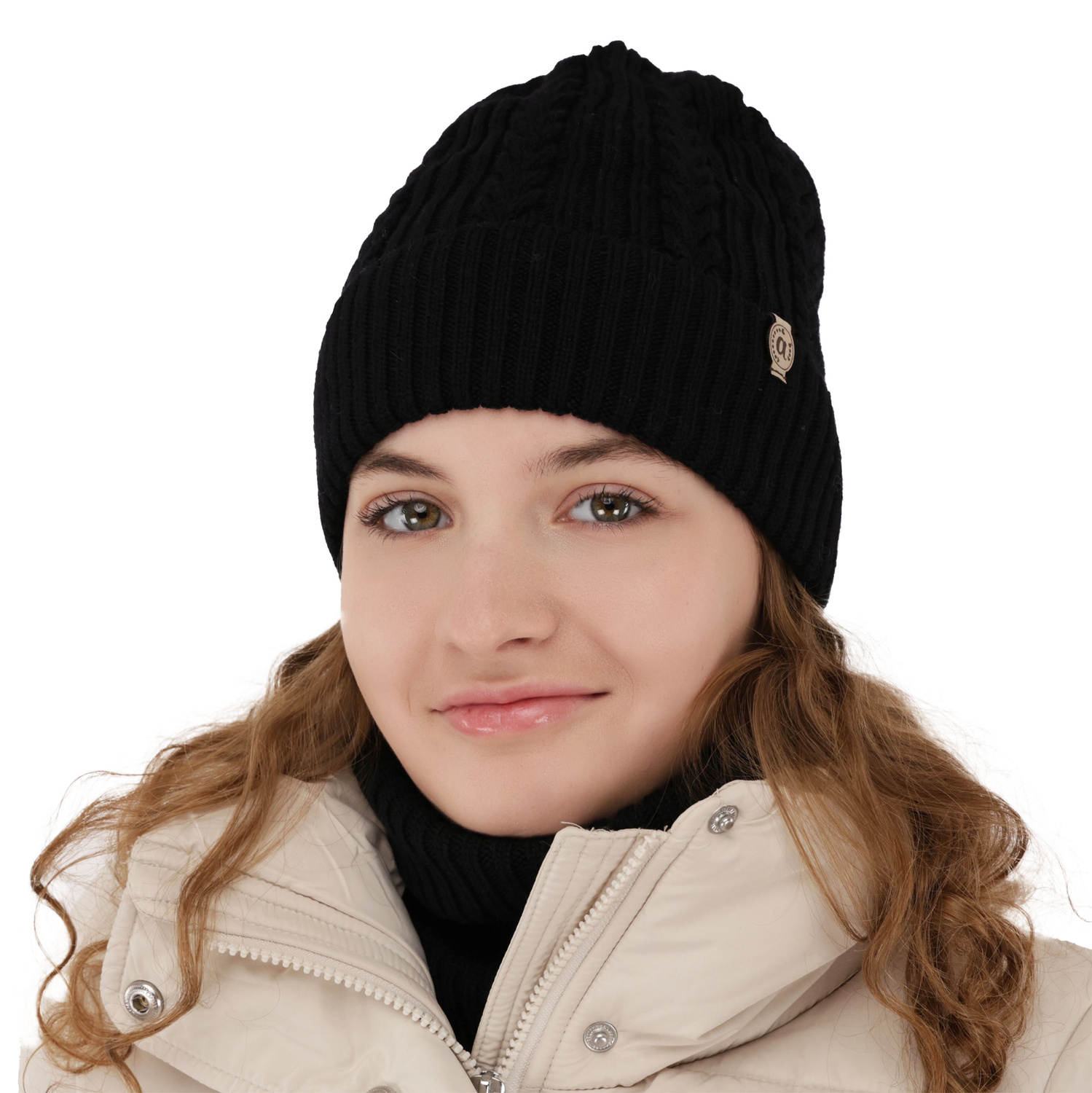Czapka i komin dla dziewczynki zimowy komplet, biały, 100% wełniany merino Jenny