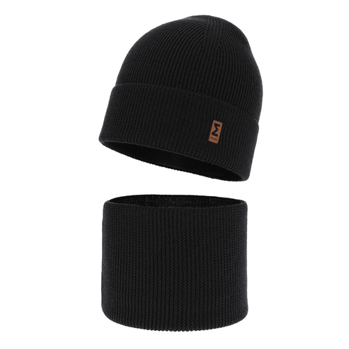 Czapka i komin dla chłopca jesienny, wiosenny komplet, czarny, 100% wełniany merino Bruce