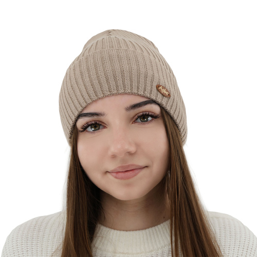 Czapka zimowa damska, szara, z wełną merino Shila
