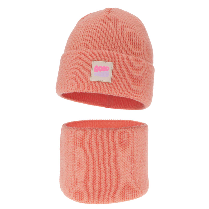 Czapka i komin dla dziewczynki zimowy komplet, pomarańczowy, Josephin