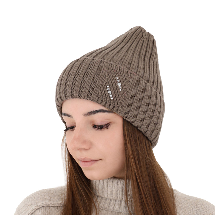 Czapka zimowa damska, brązowa, 100% wełniana merino Ariga