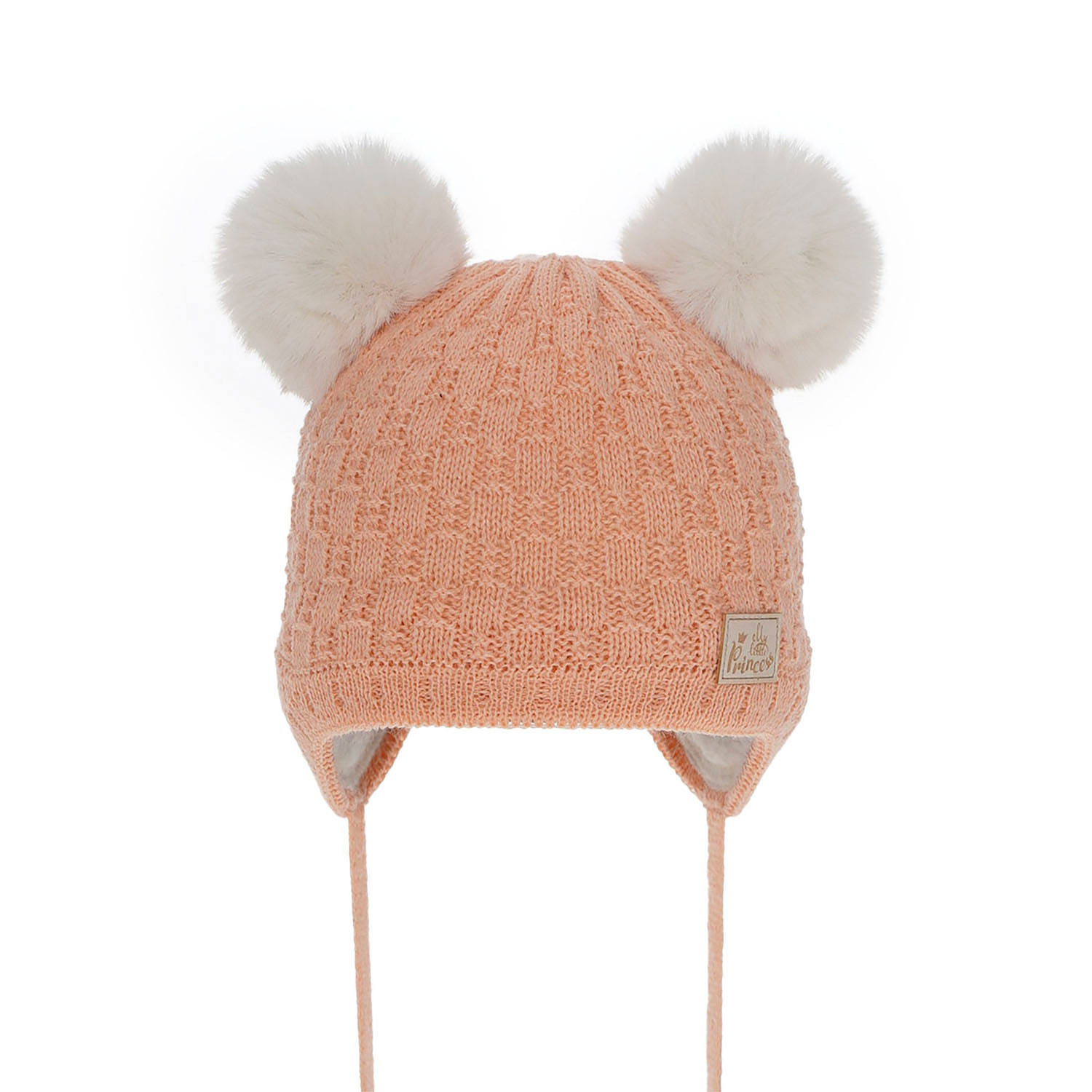 Czapka zimowa dla dziewczynki, pomarańczowa, z pomponem Emila