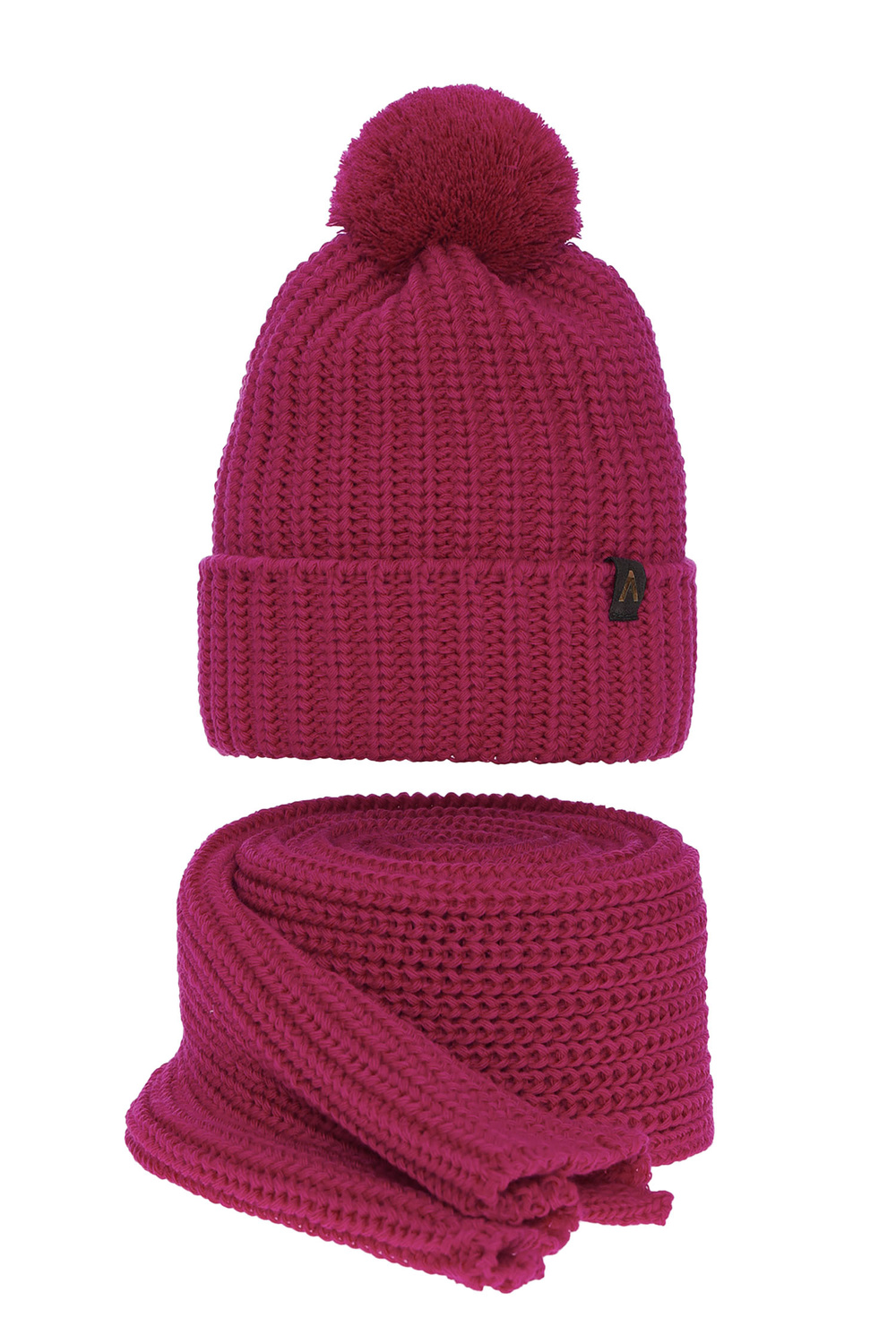 Czapka i szalik damski zimowy komplet, różowy, z pomponem Lupita