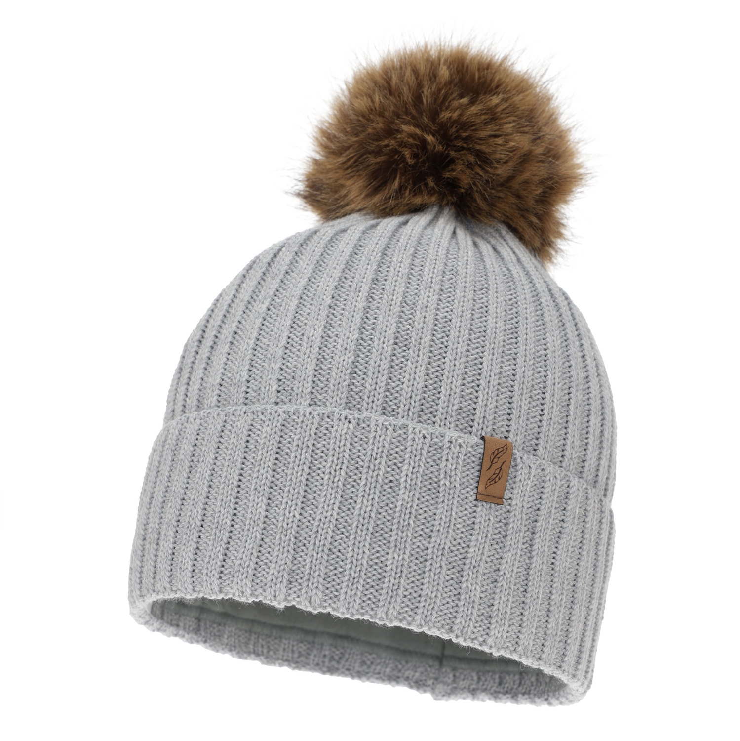 Czapka zimowa damska, szara, z wełną merino, Zamira