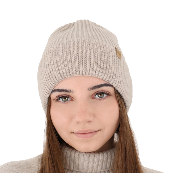 Czapka zimowa damska, beżowa, 100% wełniana merino Isla