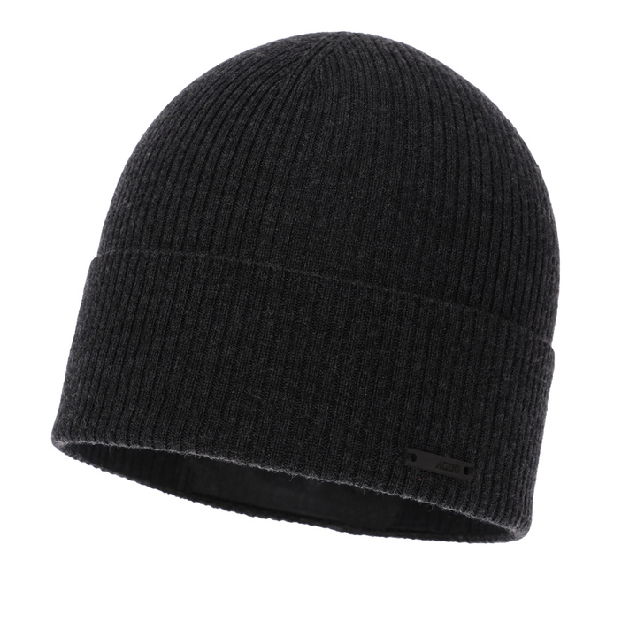 Czapka jesienna, wiosenna męska, ciemnoszara, 100% wełniana merino, Fleur
