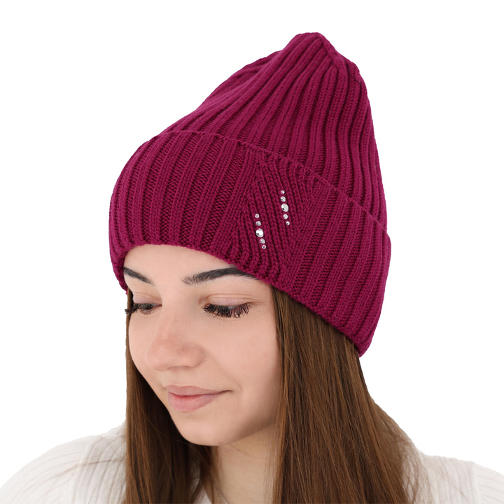 Czapka zimowa damska, różowa, 100% wełniana merino Ariga