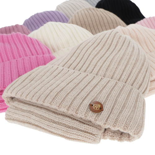 Czapka i komin dla dziewczynki zimowy komplet, wrzosowy, 100% wełniany merino, podszyty bawełną Vanira