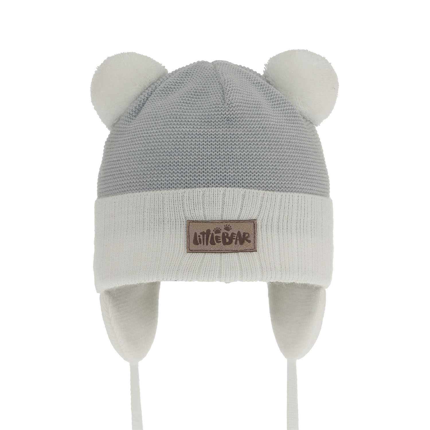 Czapka jesienna, wiosenna dla chłopca, biała, z dwoma pomponami, wiązana Gigant