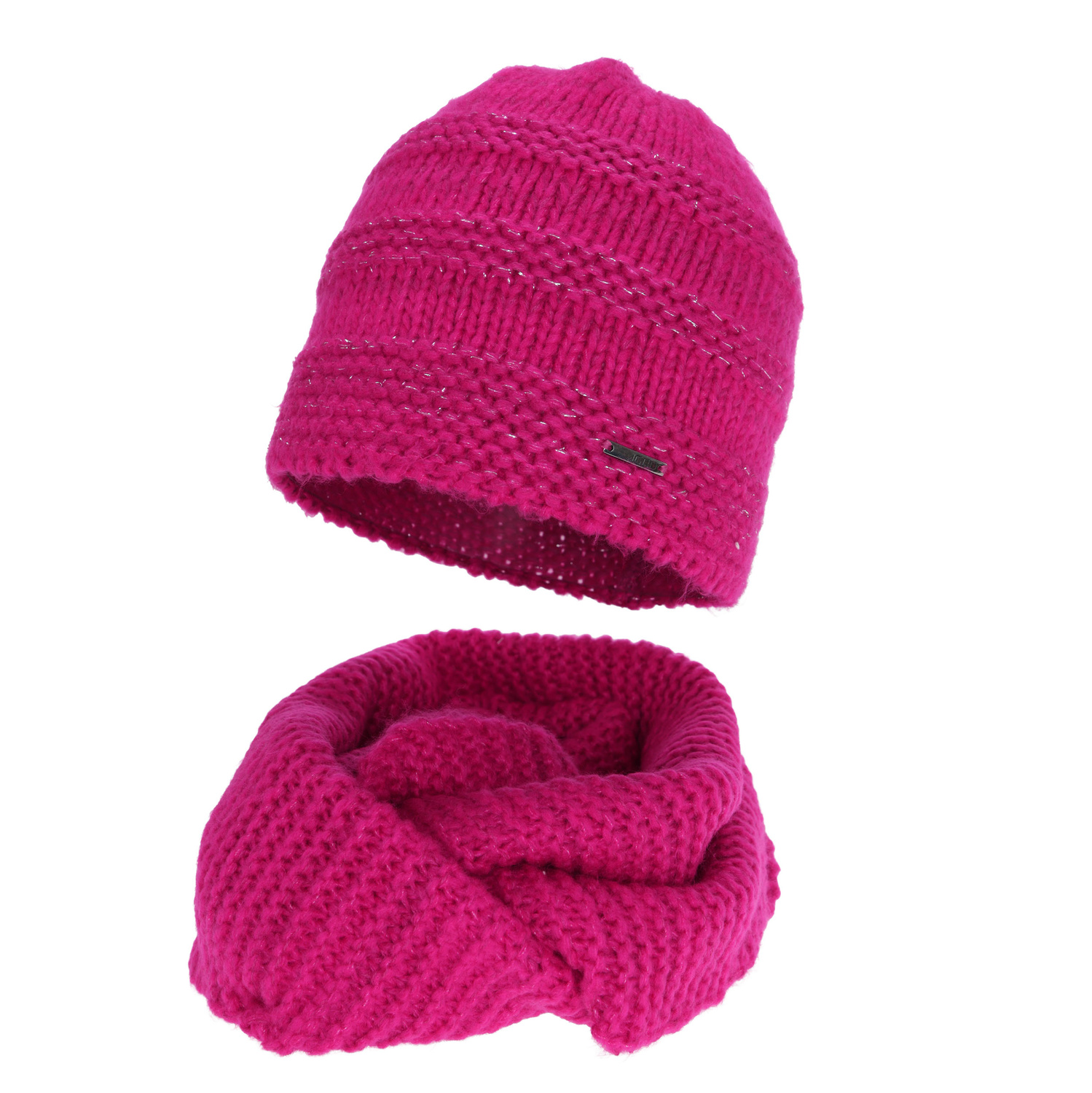 Czapka i szalik komin, zimowy komplet, amarantowy, z wełną merino, Driva