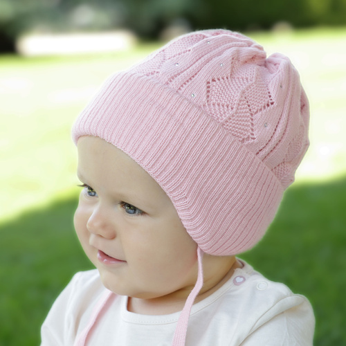 Czapka jesienna, wiosenna dla dziewczynki, beżowa, wiązana Marinetta