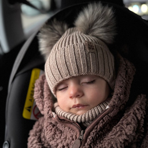 Czapka i komin dla chłopca zimowy komplet, biały, 100% wełniany merino, wiązany Konor