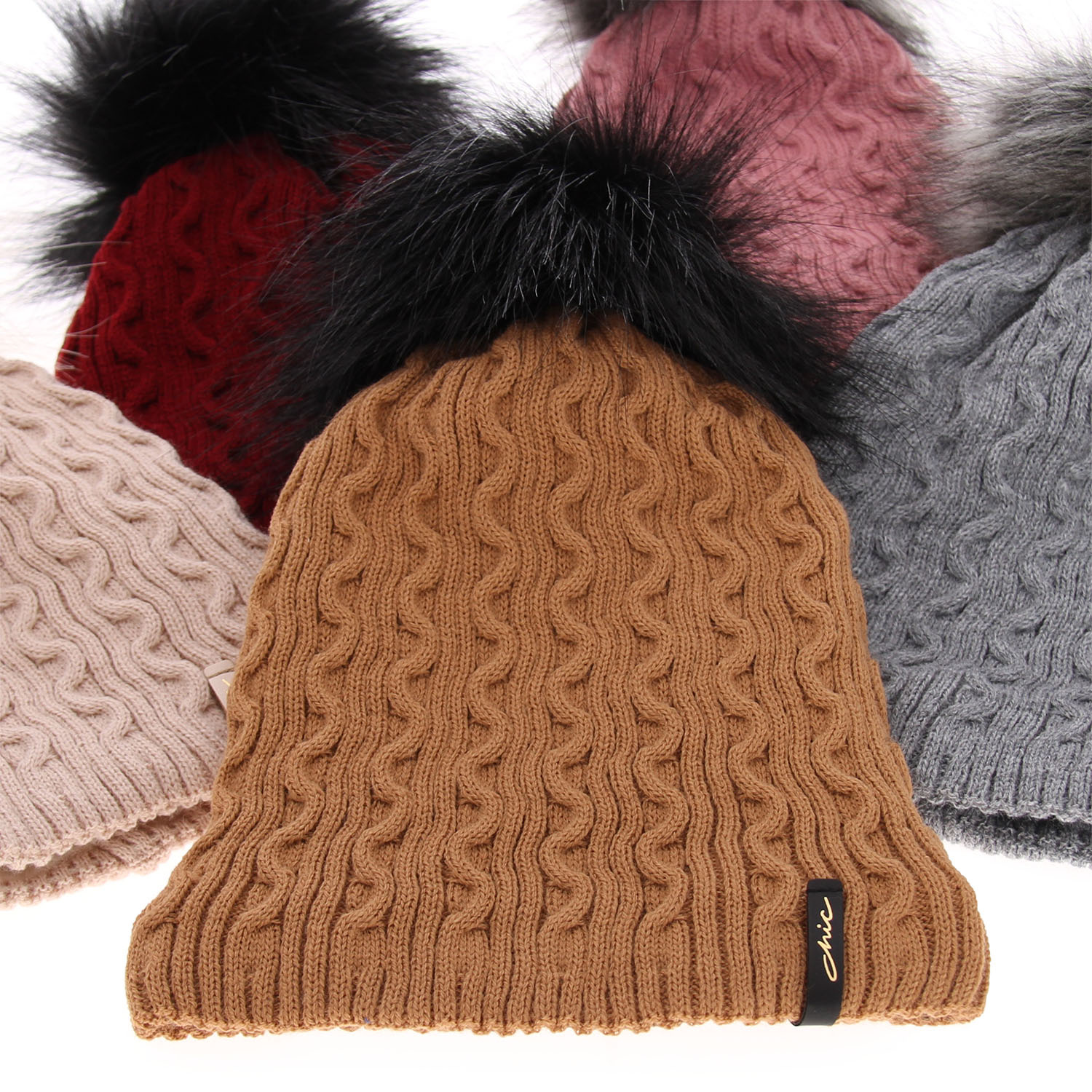 Czapka zimowa damska, różowa, z pomponem Xena