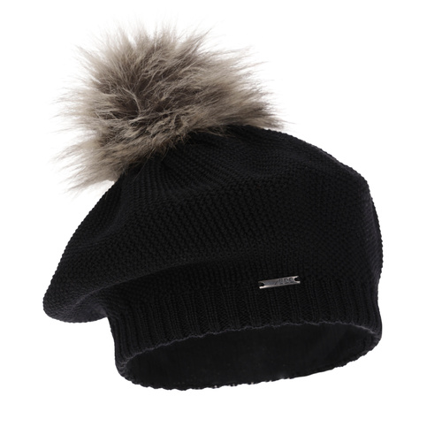 Beret damski zimowy, czarny, z wełną merino Bonnie