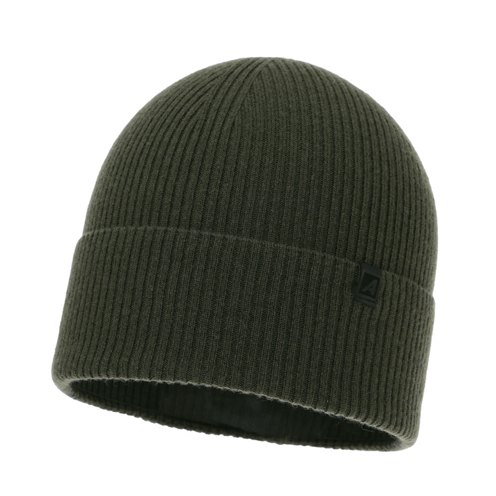 Czapka zimowa męska, khaki, wełna merino z kaszmirem, Azuryt