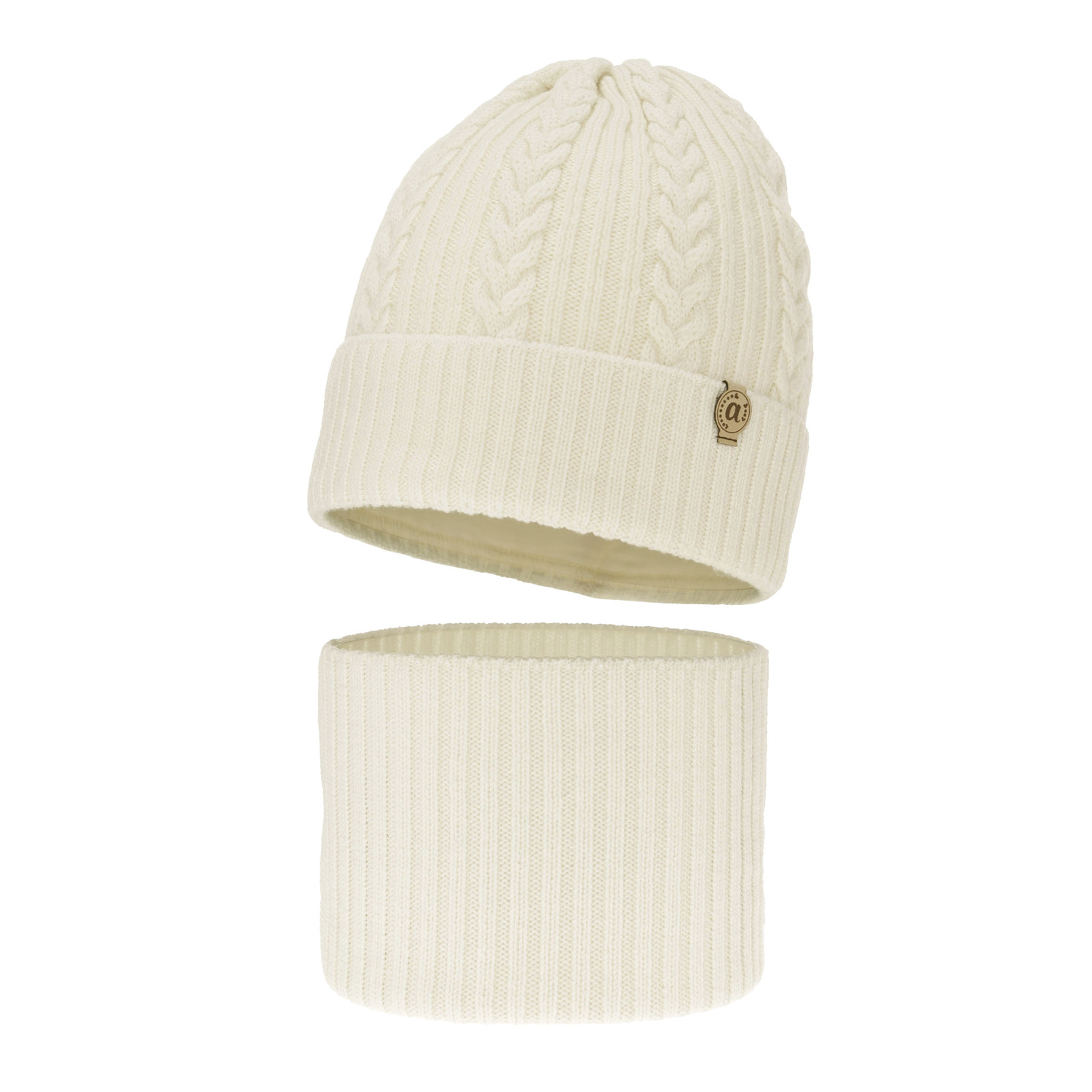Czapka i komin dla dziewczynki zimowy komplet, kremowy, 100% wełniany merino Jenny
