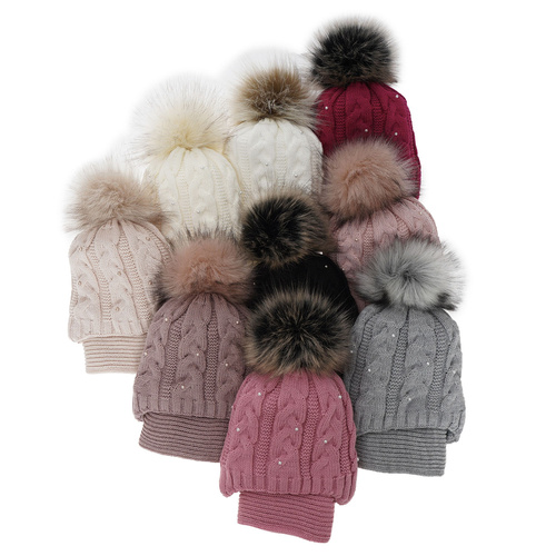 Czapka i szalik dla dziewczynki zimowy komplet, różowy, z pomponem Mirella
