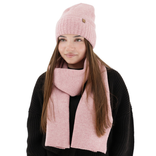Czapka i szalik damski, zimowy komplet, różowy, Shasta
