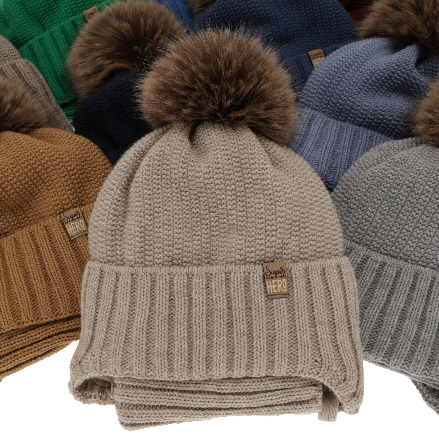 Czapka i komin dla chłopca zimowy komplet, granatowy, z pomponem Kayen