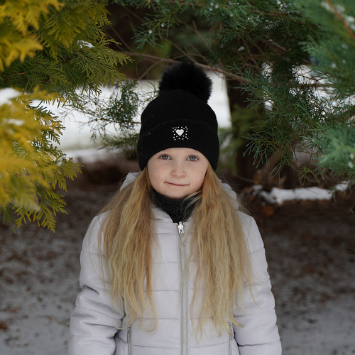 Czapka i komin dla dziewczynki zimowy komplet, szary, z pomponem Sendi