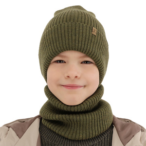 Czapka i komin dla chłopca jesienny, wiosenny komplet, camel, 100% wełniany merino Lemas