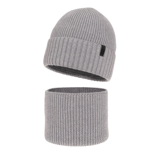 Czapka i komin dla chłopca, zimowy komplet, 100% wełniany merino, z podszyciem z wełny merino, szary Harbin