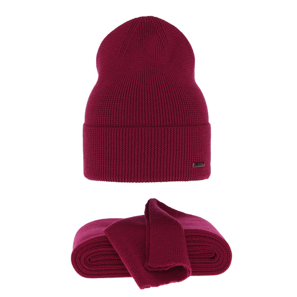 Czapka i szalik damski zimowy komplet, różowy, 100% wełniany merino Melpomena