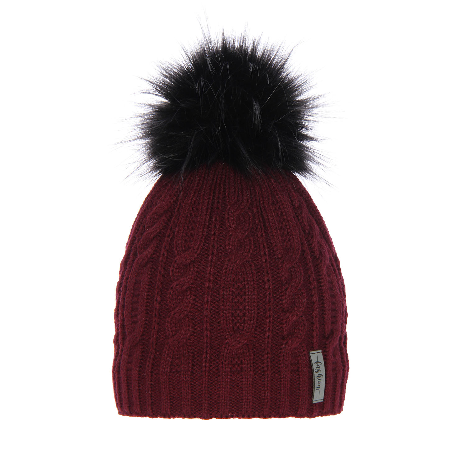 Czapka zimowa damska, bordowa, z pomponem, Mirka
