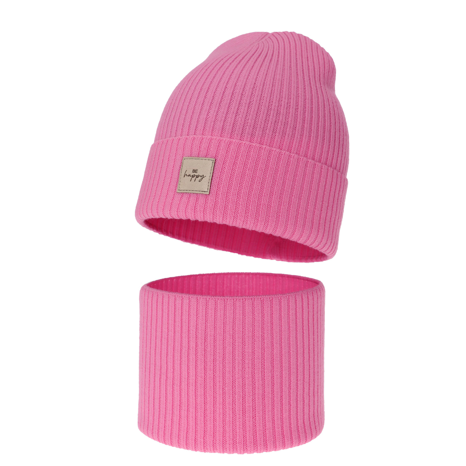Czapka i komin dla dziewczynki, jesienny, wiosenny komplet, różowy, 100% wełniany merino, Vanita