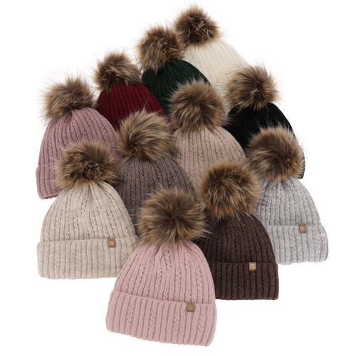 Czapka zimowa damska, czarna, z pomponem Savona