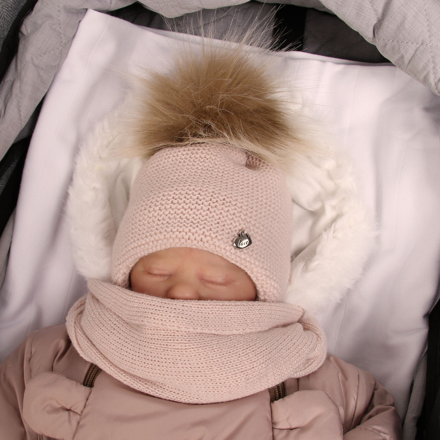 Czapka i szalik dla dziewczynki zimowy komplet, fioletowy, z pomponem Aimi