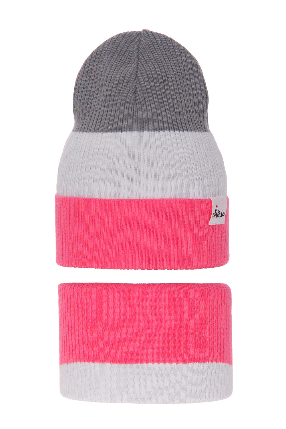 Czapka i komin dla dziewczynki jesienny, wiosenny komplet, z bawełną, różowy Dalila