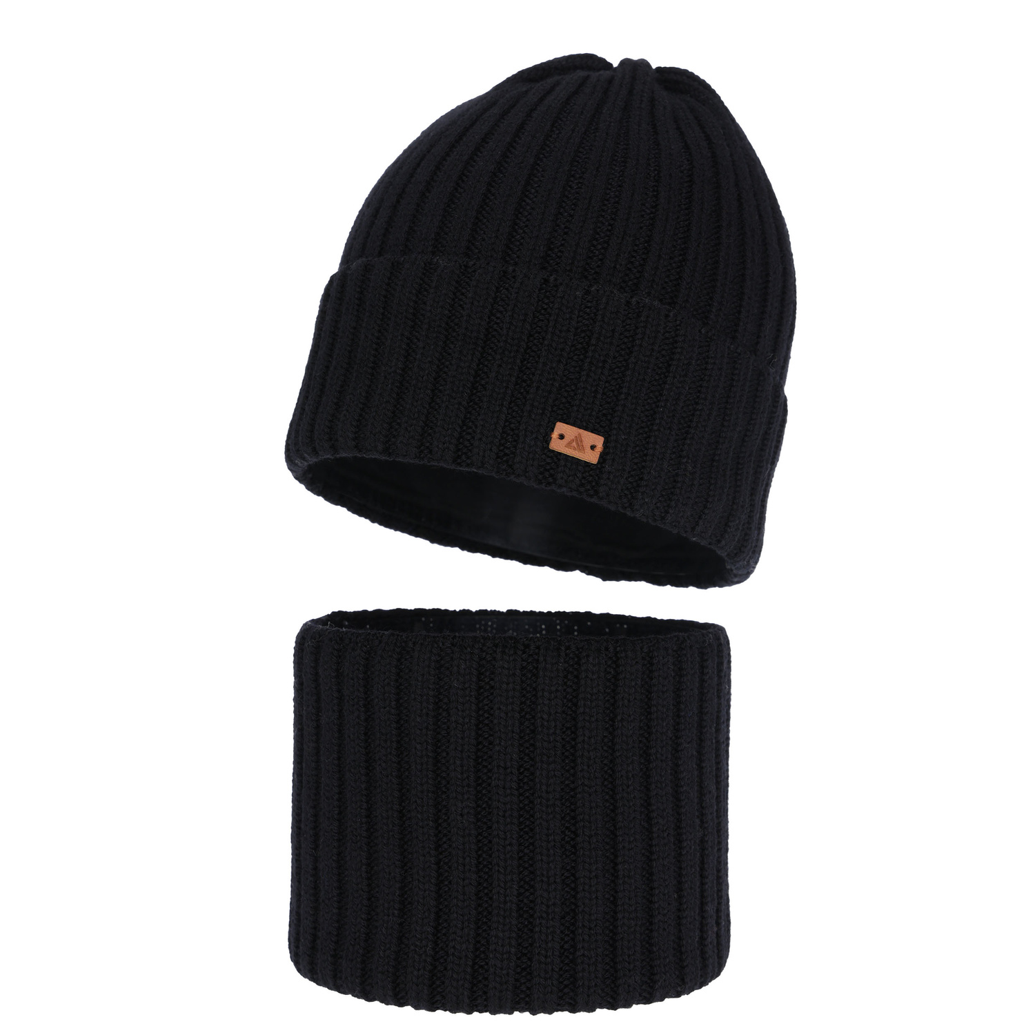 Czapka i komin dla chłopca, zimowy komplet, 100% wełniany merino, czarny Umberto
