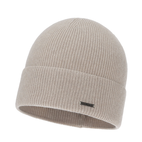 Czapka jesienna, zimowa damska, jasnobeżowa, wełna merino z kaszmirem, Sindra