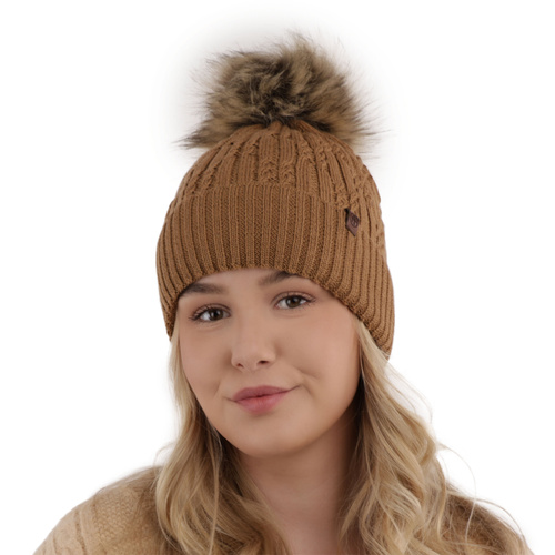 Czapka zimowa damska, czarna, z wełną merino Larida