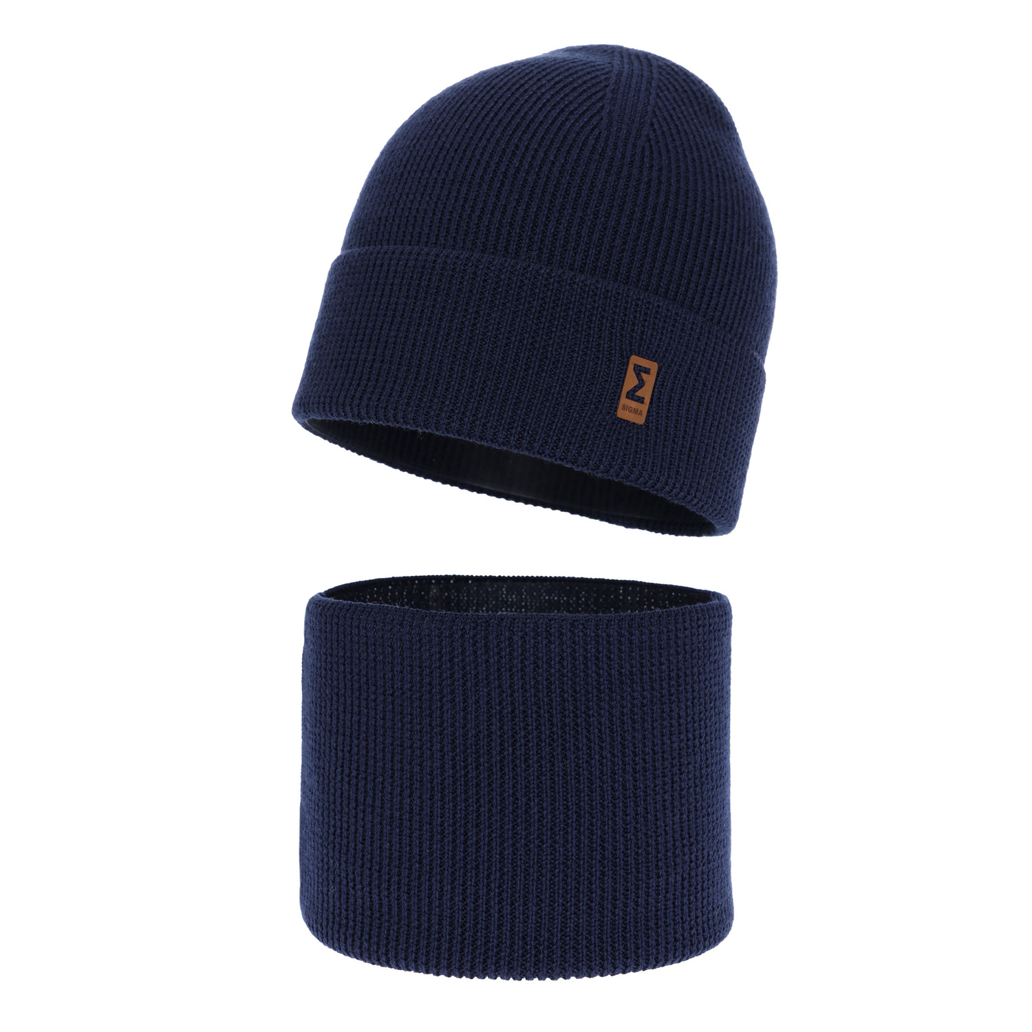 Czapka i komin dla chłopca jesienny, wiosenny komplet, granatowy, 100% wełniany merino Bruce
