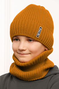 Beret zimowy dla chłopca, miodowy, Akant