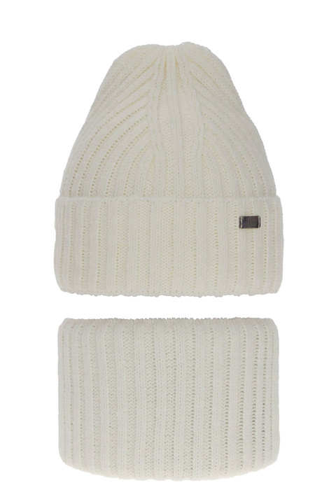 Czapka i komin dla dziewczynki zimowy komplet, kremowy Valentine