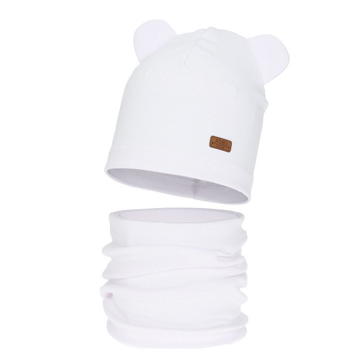 Komplet jesienny, wiosenny dla dziewczynki: czapka i komin, bawełniany, biały Georgea