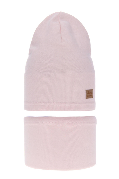 Czapka i komin dla dziewczynki jesienny, wiosenny komplet, różowy, bawełniany Selfie