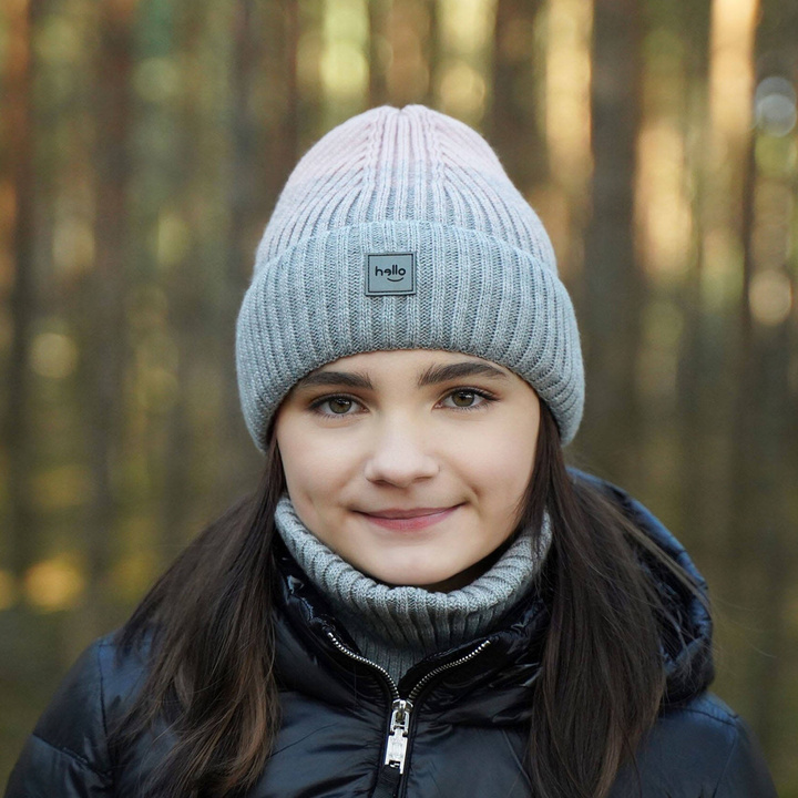 Czapka i komin dla dziewczynki zimowy komplet, szary, Tasha