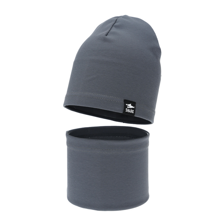 Czapka i komin dla chłopca, jesienny, wiosenny komplet, bawełniany, szary Rumel