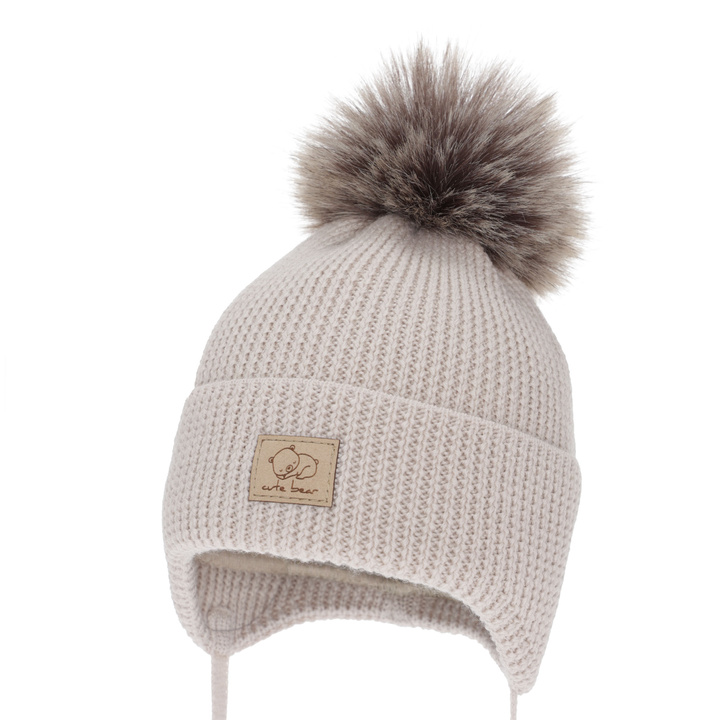 Czapka zimowa dla chłopca, wiązana, 100% wełniana merino, jasnobeżowa Jergen