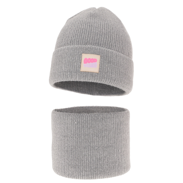 Czapka i komin dla dziewczynki zimowy komplet, szary Josephin