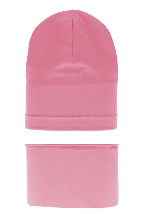 Czapka i komin dla dziewczynki jesienny, wiosenny komplet, różowy, bawełniany Hazelka