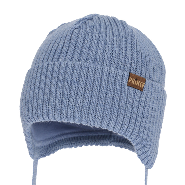 Czapka zimowa dla chłopca, wiązana, z wełną merino, niebieska Puser
