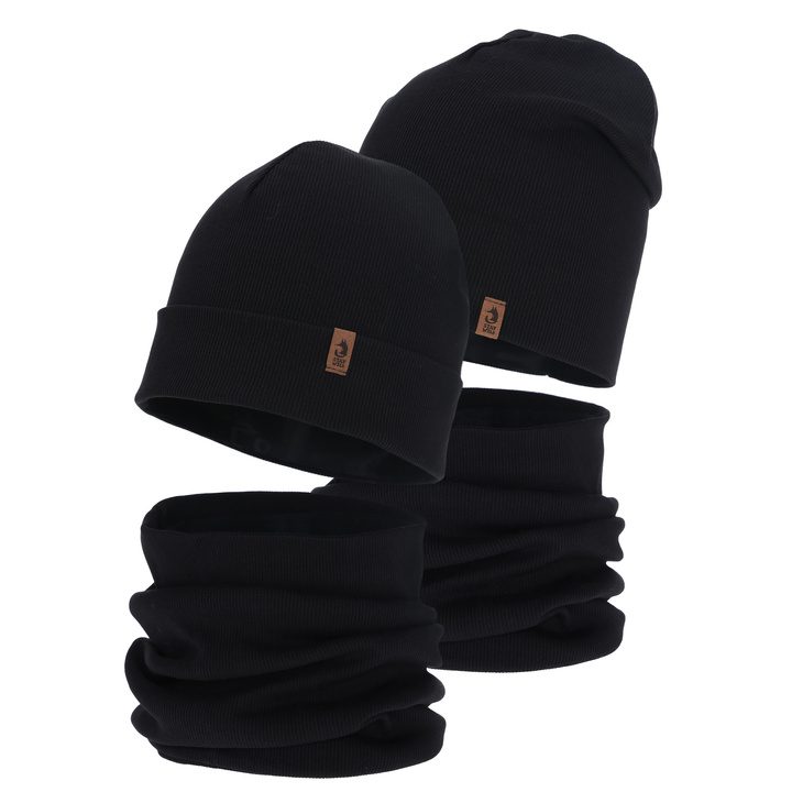 Czapka i komin dla chłopca, jesienny, wiosenny komplet, czarny Amalfi